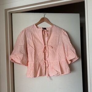 ASOS Pink Striped Tie-Front Peplum Top